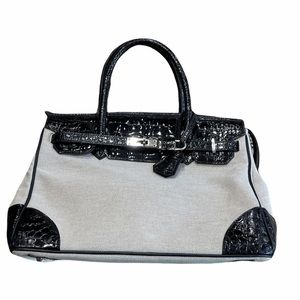 CONTESSA ANNA Vintage bicolor canvas crocodile bag